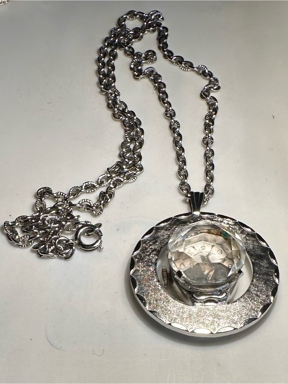 Vintage Welsbro Pendant Watch with Beveled Edges on 24” Chain